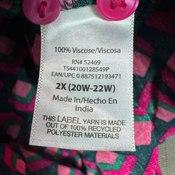 Terra & Sky Womens 2X Geometric Print Dress In Pink & Blue - Made In India - Picture 5 of 11